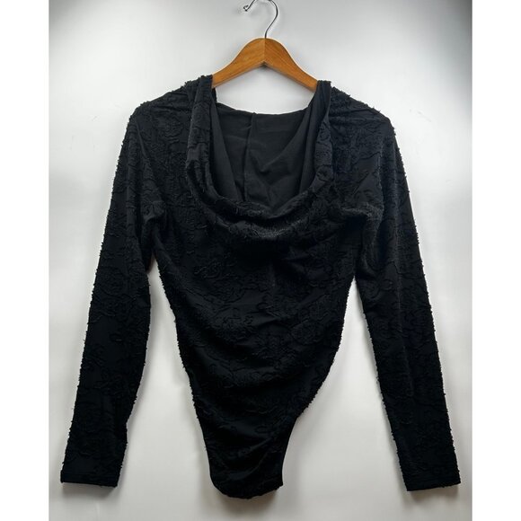 Savage X Fenty Black Lace Y2K Hooded Gothic Streetwear Bodysuit - Size Large - Picture 4 of 7